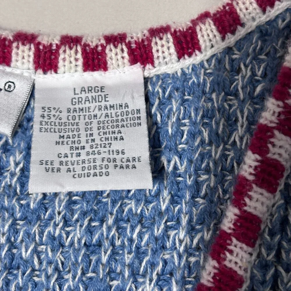 Vintage Capacity Teddy Bear‎ Sweater Vest Large Blue Knit Red Gingham Bow Ramie